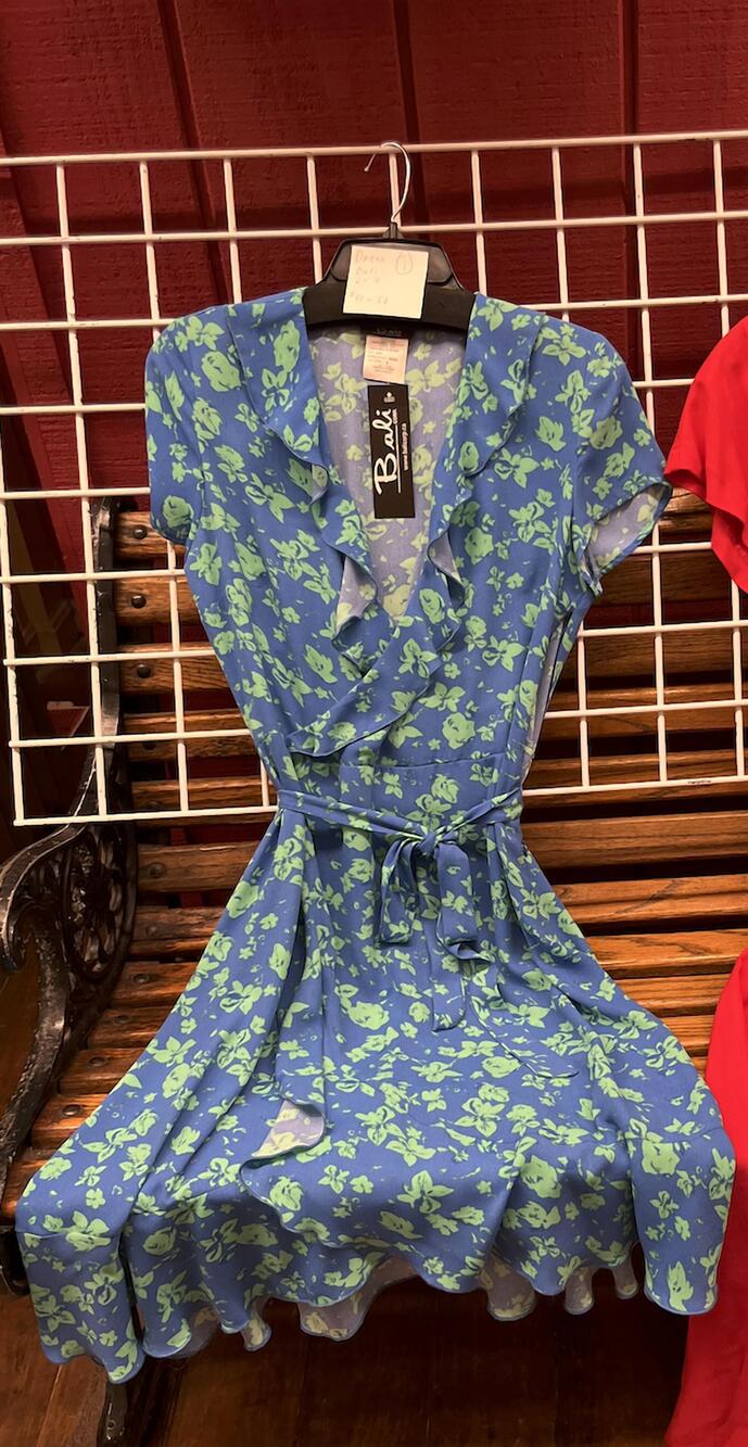NEW BALI women's ruffle collar floral dress in blue/green
